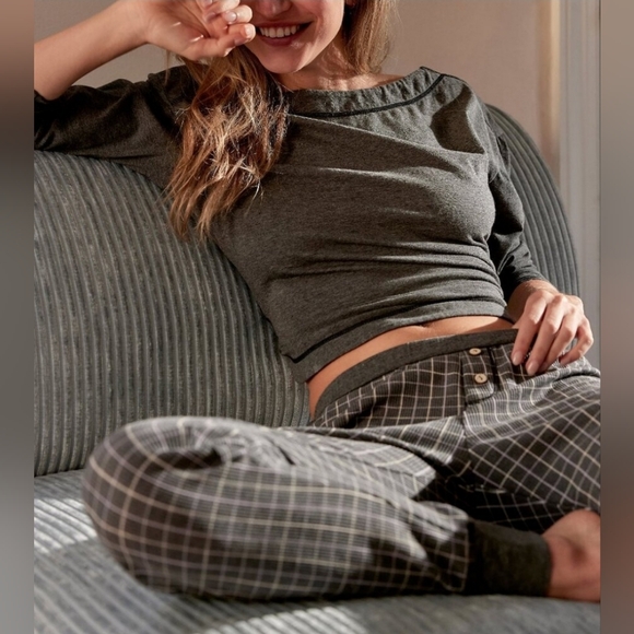Free People Chill Evening PJ Set/ Charcoal Combo - Picture 4 of 10